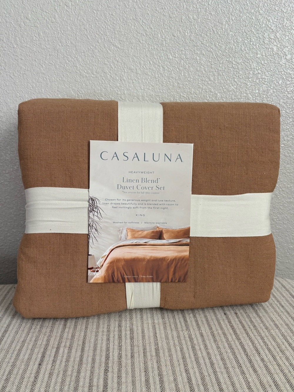 NWT King Heavyweight Linen Blend Duvet Cover & Sham Set Warm Brown - Casaluna
